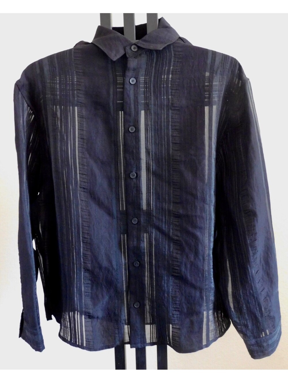 Zara Men's Sheer Stripe Oversized Button Up Shirt Size S Black Long Sleeve
